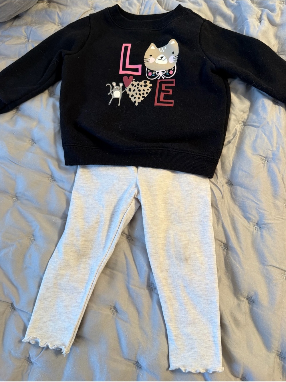 Garanimals Black Cat LOVE Sweatshirt with Light Gray Leggings